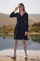 Navy Full Sleeve Wrap Dress