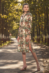 Floral Tie Belt Shirt Dress