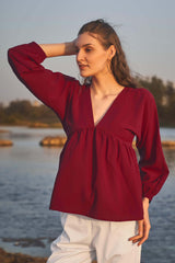 Maroon Pullover Peasant Sleeve Top