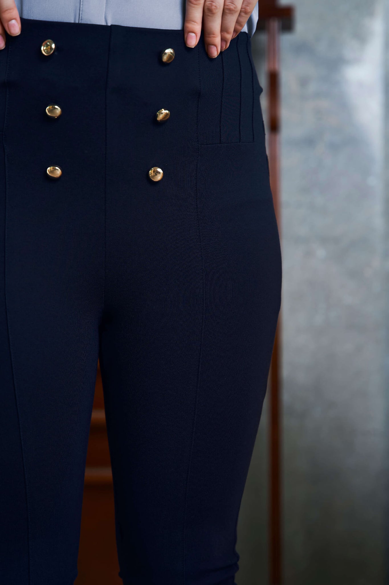 Navy Front Button Straight Fit Trouser