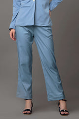 Plain Blue Regular Fit Bottom