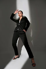 Solid Black Notched Collar Co-Ord Set