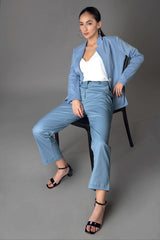 Plain Blue Notched Collar Co-Ord Set