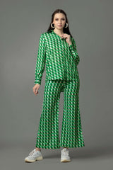 Geometric Collar Neck Flared Bottom Co-Ord Set
