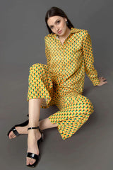 Lattice Collar Neck Flared Bottom Co-Ord Set