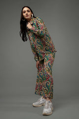 Paisley Collar Neck Flared Bottom Co-Ord Set