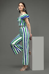 Stripes Collar Neck Flared Bottom Co-Ord Set
