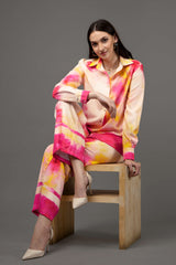Tie Dye Collar Neck Flared Bottom Co-Ord Set