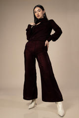 Maroon Off Shoulder Velvet Co-Ord Set For Women