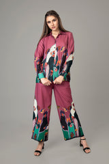 Leafage Spread Collar Co-Ord Set For Women