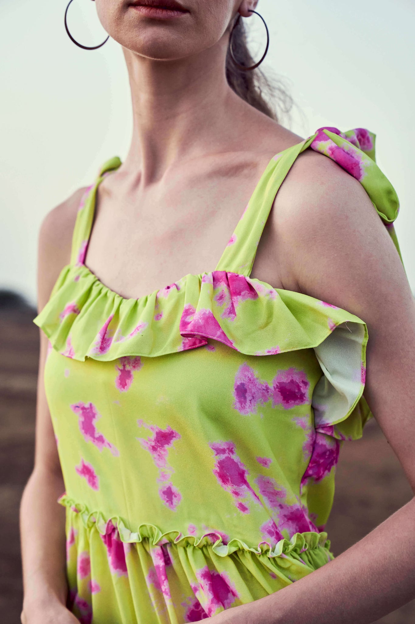Tie & Dye Ruffle Detailed Tiered Midi Dress