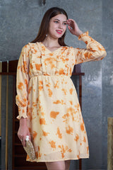 Tie & Dye Lurex Smoked Cuff Sleeve Frill Midi Dress