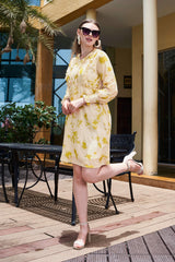 Tie & Dye Lurex Smoked Cuff Sleeve Frill Midi Dress