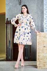 Tie & Dye Lurex Smoked Cuff Sleeve Frill Midi Dress