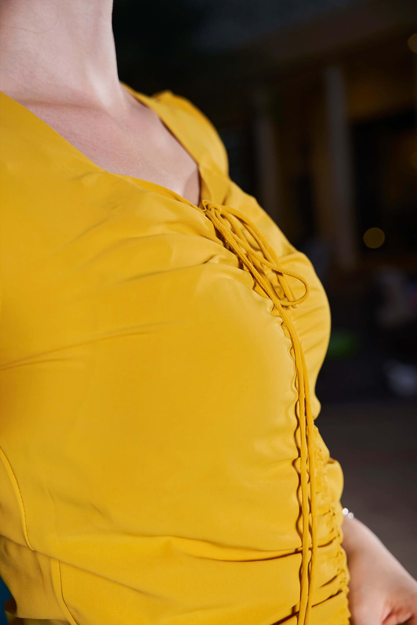 Mustard String Ruched Bodycon Midi Dress neofaa.com Mustard String Ruched Bodycon Midi Dress neofaa.com