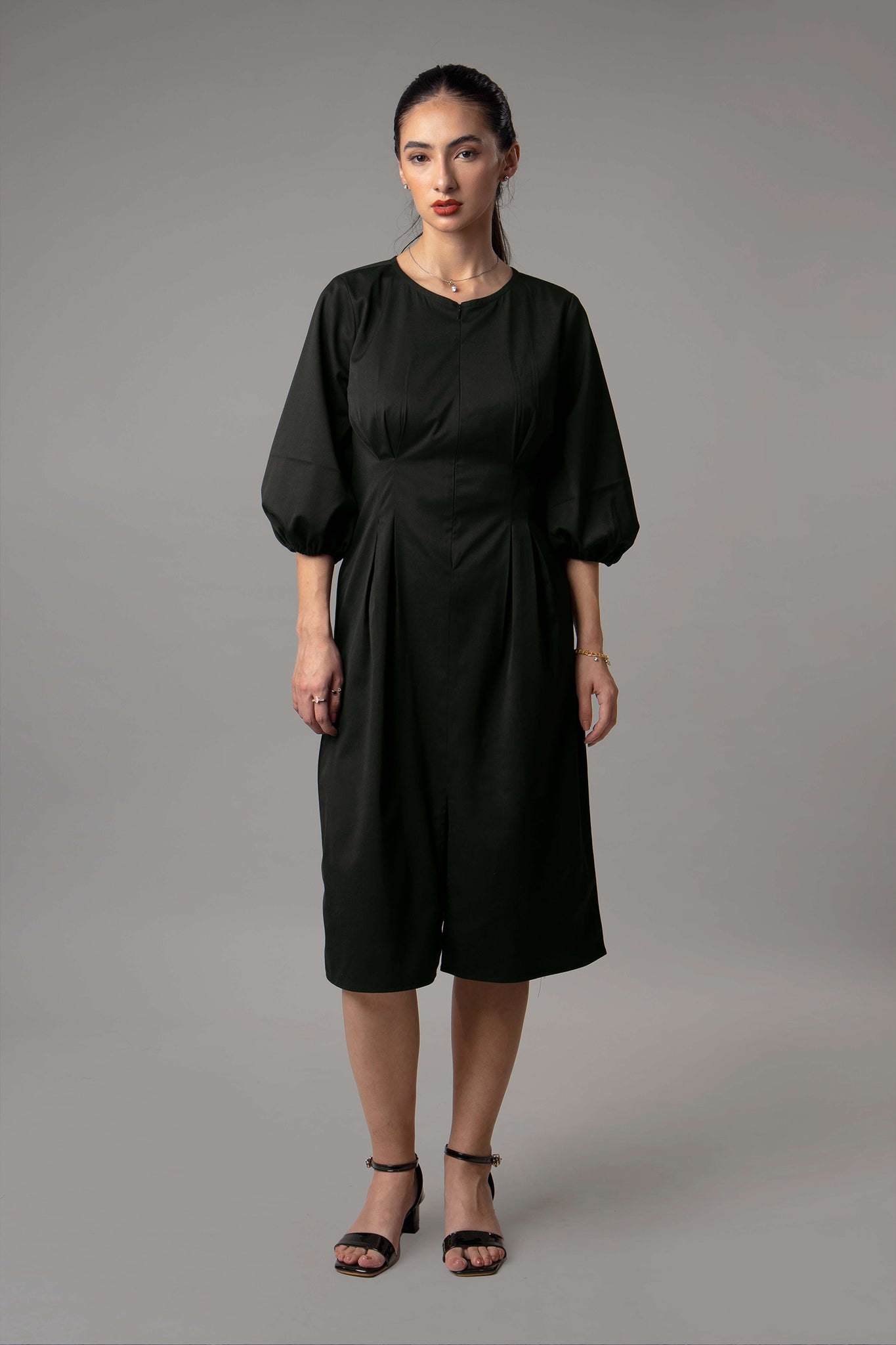 Solid Black Boat Neck Midi Dress neofaa.com Solid Black Boat Neck Midi Dress neofaa.com