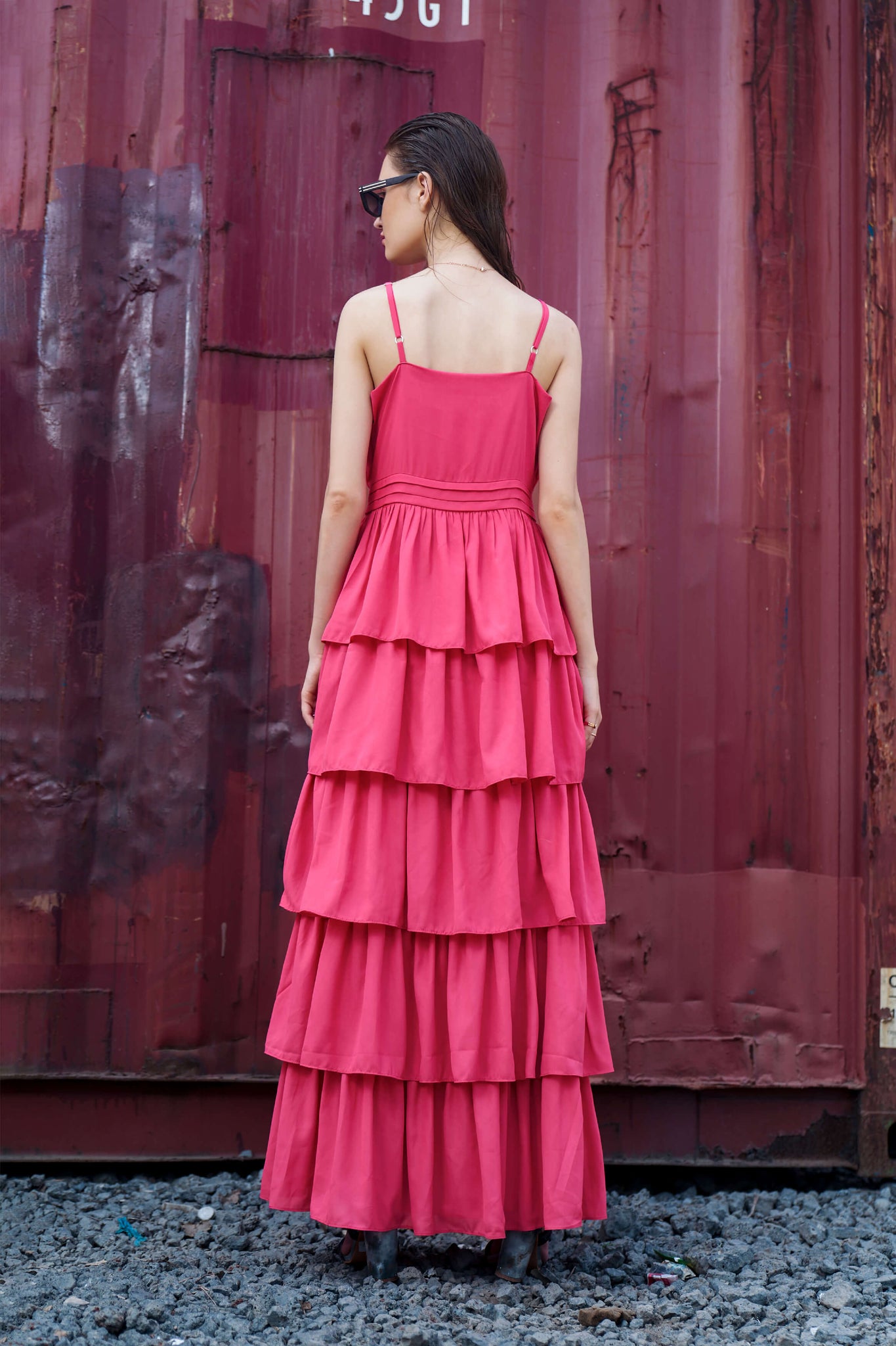 Fiery Rose Pink Layer Ruffle Dress