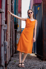Orange Tie Up Shoulder Dress