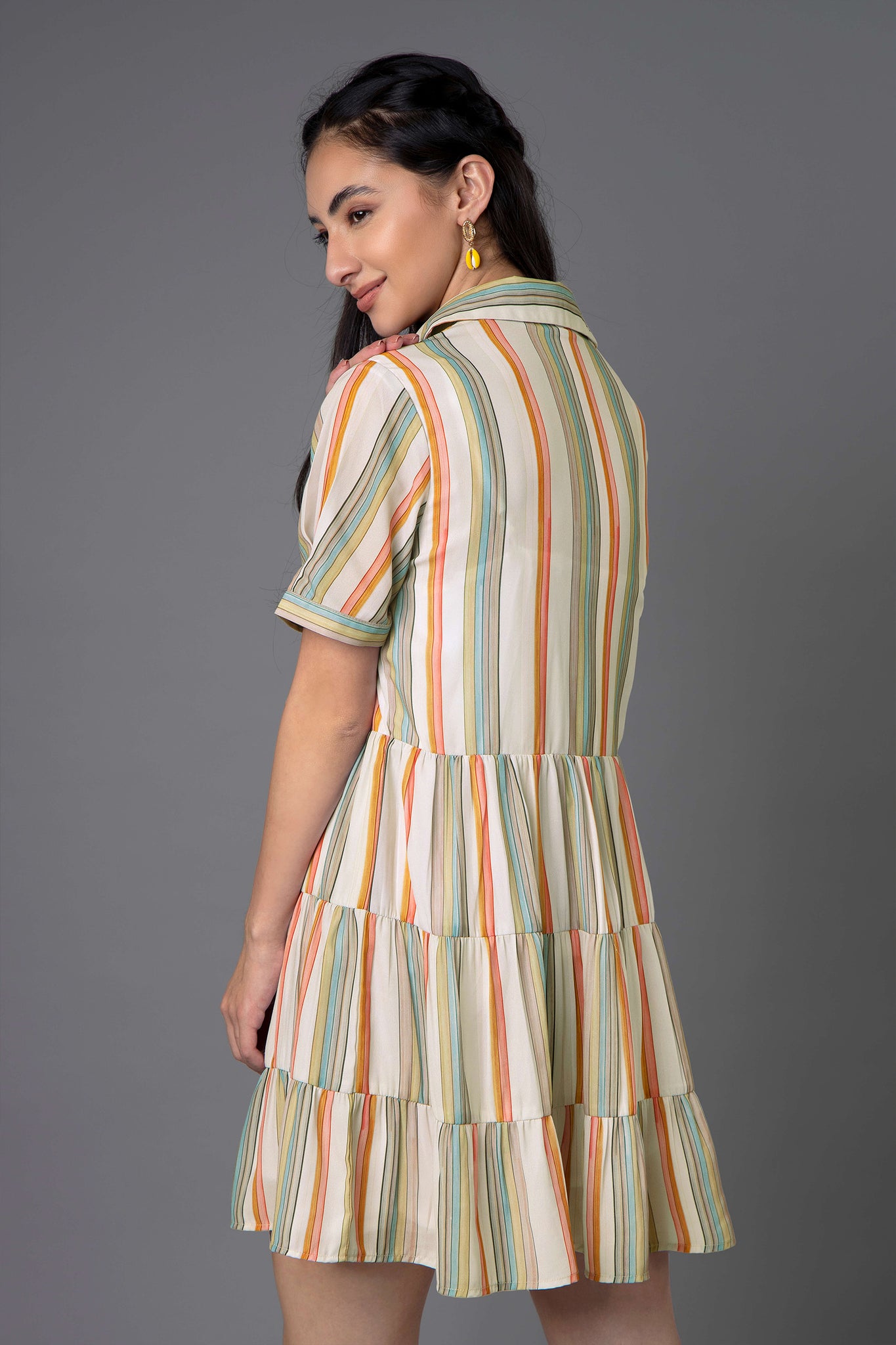 Stripes Ruffle Midi Dress