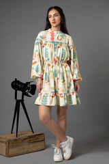 Smoked Cuff Sleeve Midi Dress