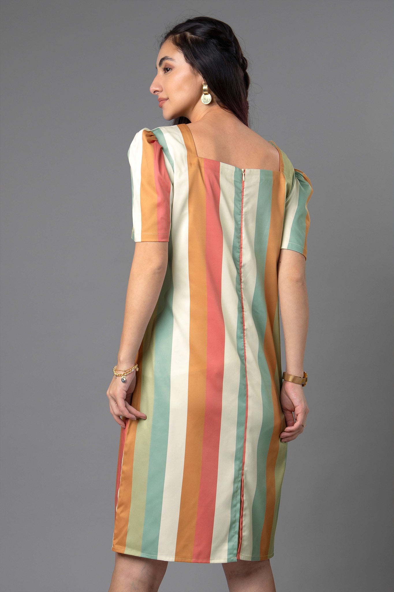 Stripes Square Neck Midi Dress