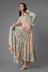 Floral Gather Flounce Sleeve Maxi Dress