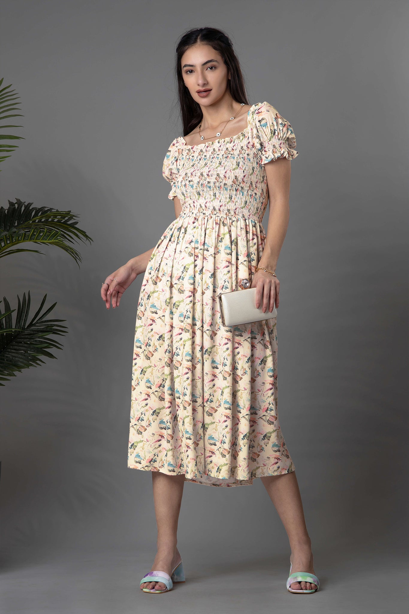 Floral Smoked Detail Maxi Dress