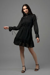 Tie Up Neck Smocked Midi Dress