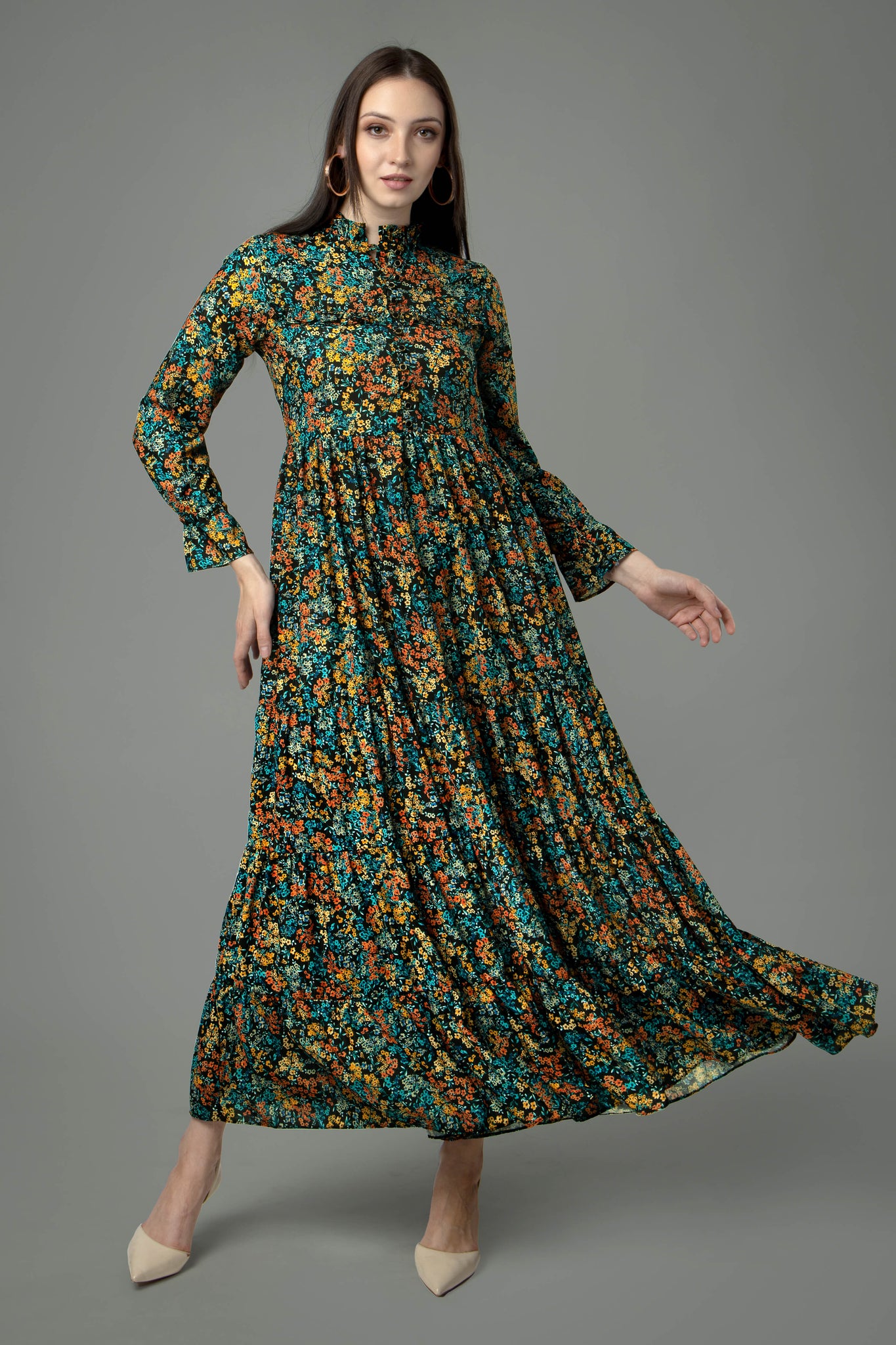 Floral Gather Detailed Maxi Dress