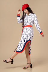 White Curved Hem Shirt Dress For Women