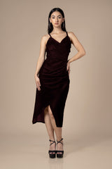 Spaghetti Dual Tone Velvet Midi Dress For Women