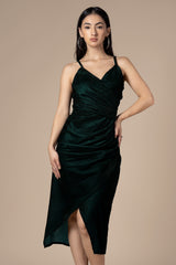 Spaghetti Dual Tone Velvet Midi Dress For Women