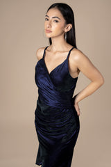 Spaghetti Dual Tone Velvet Midi Dress For Women