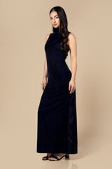 Highneck Bodycon Velvet Maxi Dress For Women