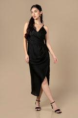 Forever Black Spaghetti Midi Dress For Women