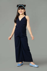 Plain Strappy V Nack Jumpsuit For Girls