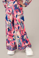 Pink And Blue Abstract Regular Fit Bottom For Girls