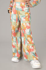 Floral Checks Flared Trouser For Girls