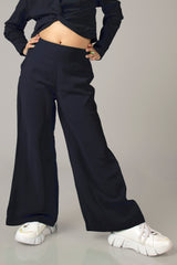 Navy Blue Wide Leg Flared Trouser For Girls