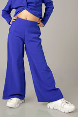 Royal Blue Wide Leg Flared Trouser For Girls