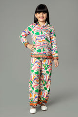Unique Flared Bottom Spread Collar Shirt Co-Ord Set For Girls