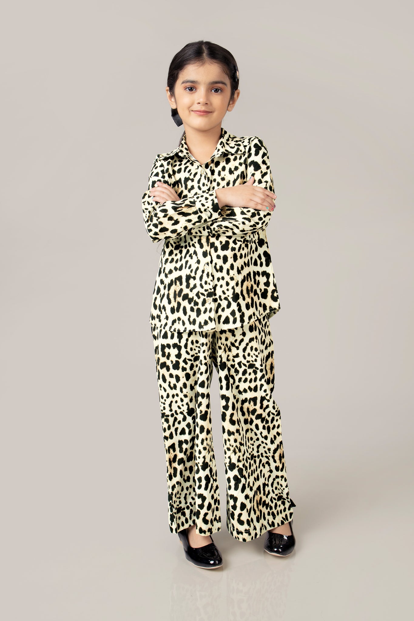 Leopard Print Shirt Bottom Co-ord Set For Girls