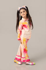 Tie Dye Collar Neck Flared Bottom Co-ord Set For Girls