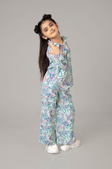 Paisley Collar Neck Flared Bottom Co-ord Set For Girls