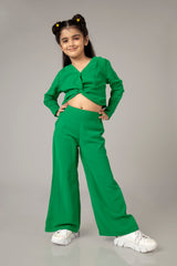 Green Twisted Knot Co-ord Set For Girls