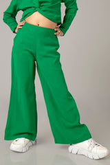 Green Wide Leg Flared Trouser For Girls