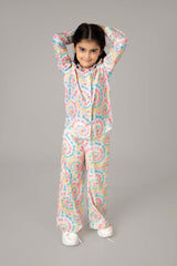 Spiral Lurex Notched Collar Shirt Co-ord Set For Girls