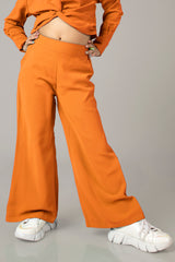 Orange Wide Leg Flared Trouser For Girls