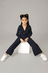 Navy Blue Twisted Knot Co-ord Set For Girls
