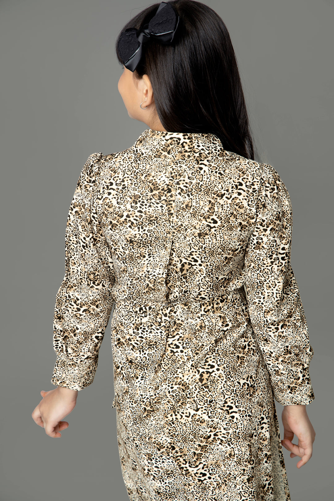 Leopard Print Wrap V Neck Dress For Girls